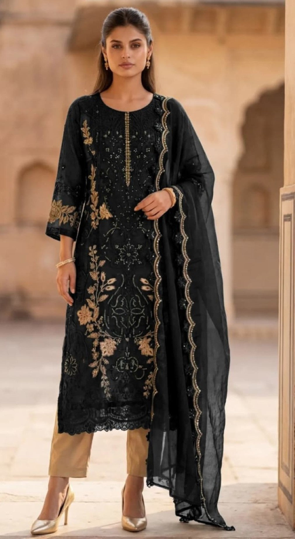 Anaita Black Silk Suit With Embroidery & Sequence Work - Dista