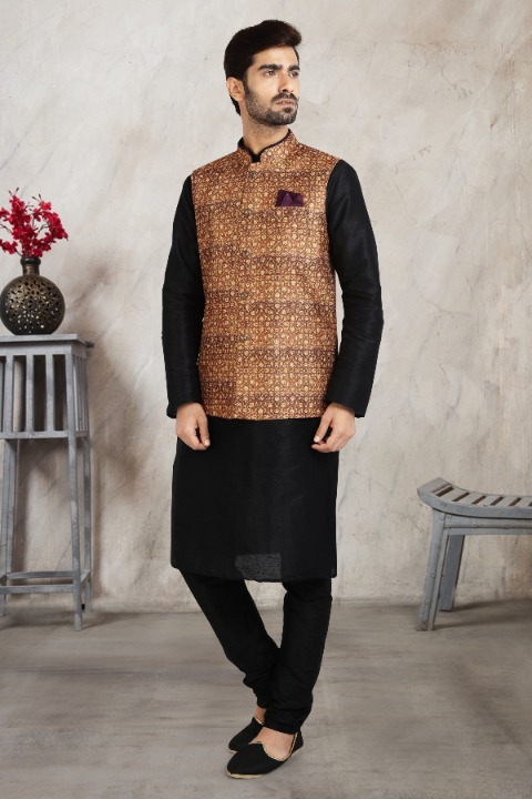 Raivat Ethnic Art Banarasi Silk Printed Work 3 Pics Jacket Set In Beige Colour - Distacart