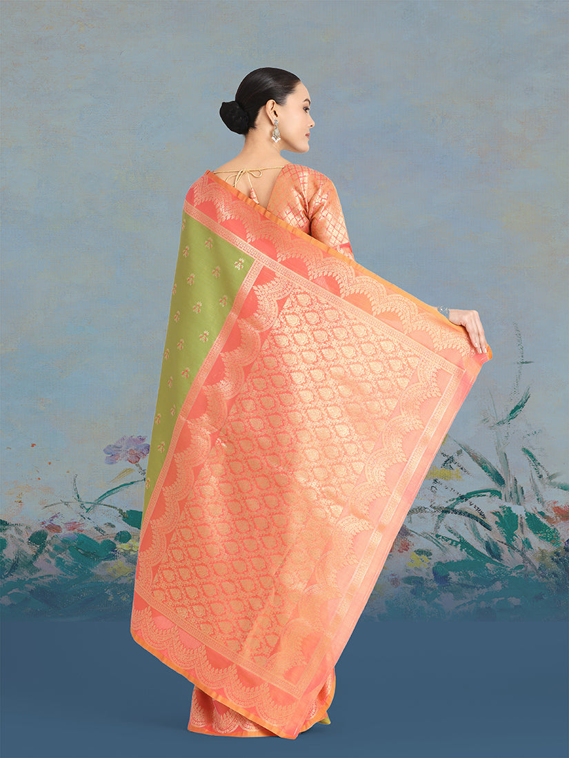 Monjolika Fashion Olive Green Color Weaving Banarasi Tissue Silk Classic Saree - Distacart