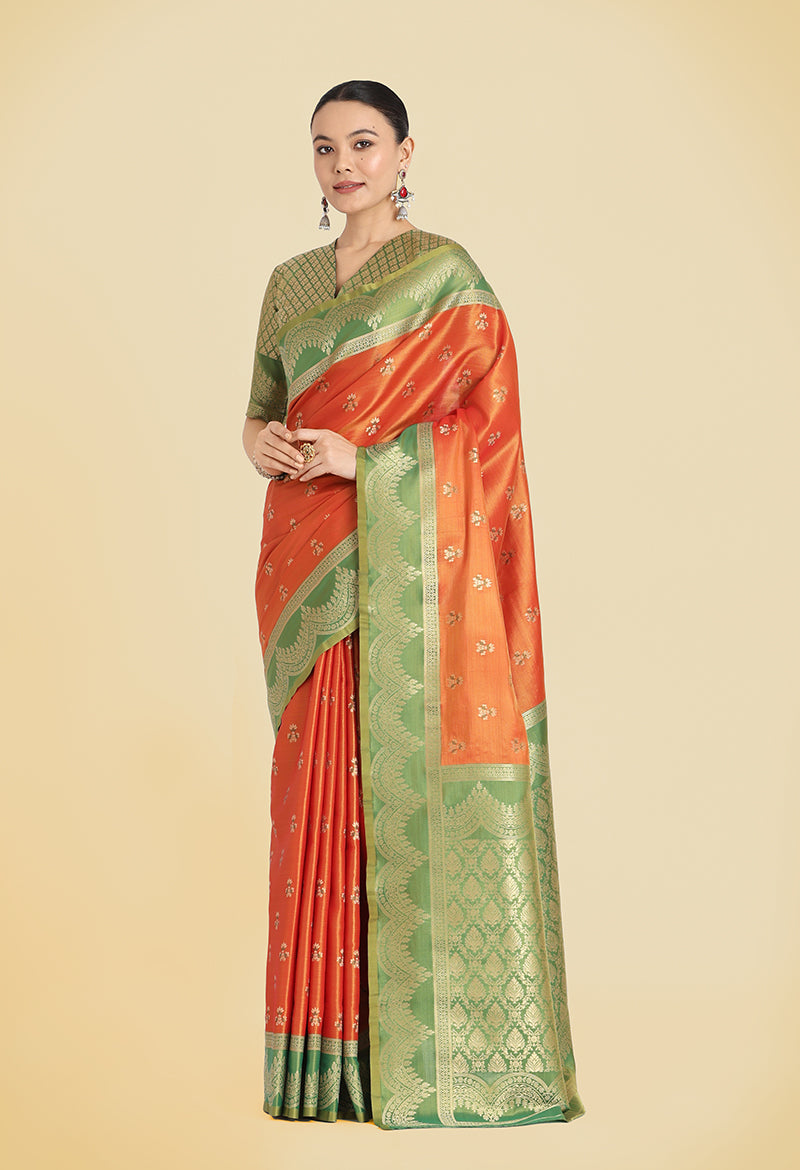 Monjolika Fashion Orange Color Weaving Banarasi Tissue Silk Classic Saree - Distacart