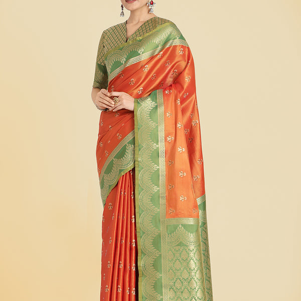 Monjolika Fashion Orange Color Weaving Banarasi Tissue Silk Classic Saree - Distacart