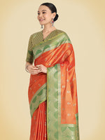 Thumbnail for Monjolika Fashion Orange Color Weaving Banarasi Tissue Silk Classic Saree - Distacart