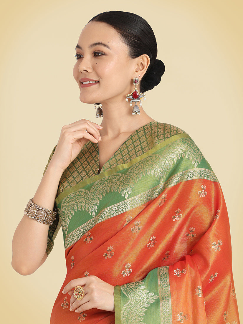 Monjolika Fashion Orange Color Weaving Banarasi Tissue Silk Classic Saree - Distacart
