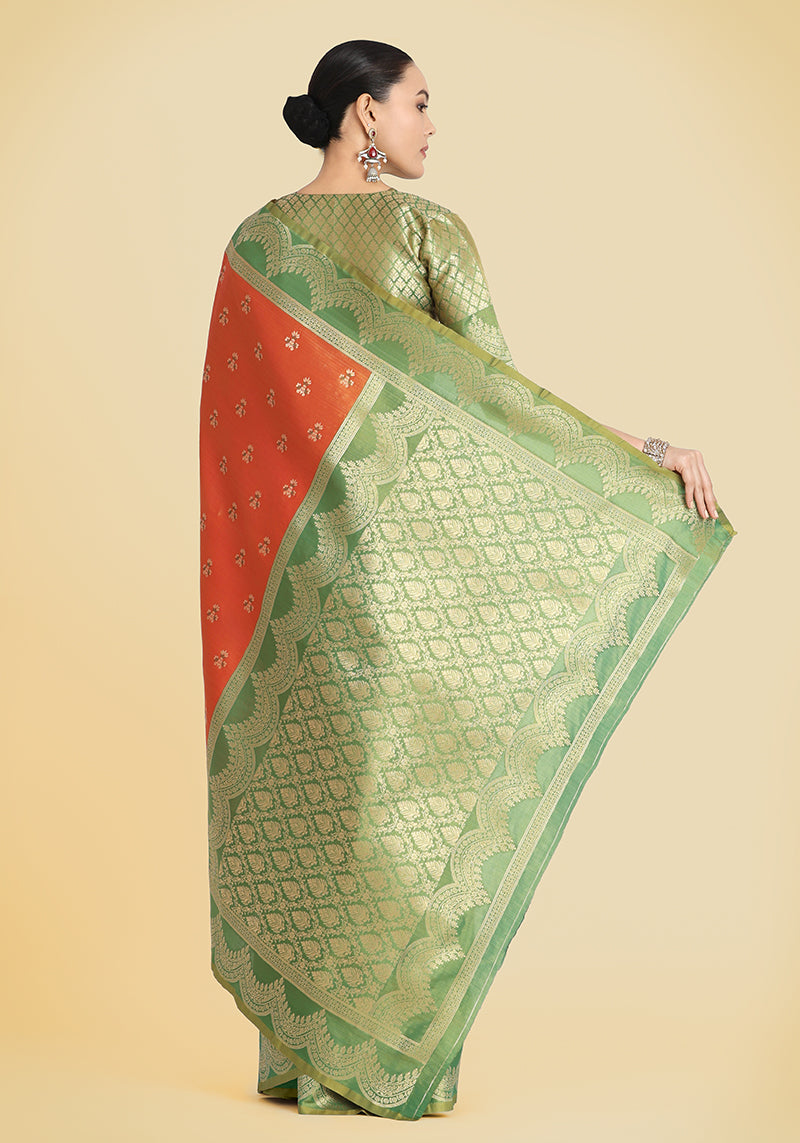 Monjolika Fashion Orange Color Weaving Banarasi Tissue Silk Classic Saree - Distacart