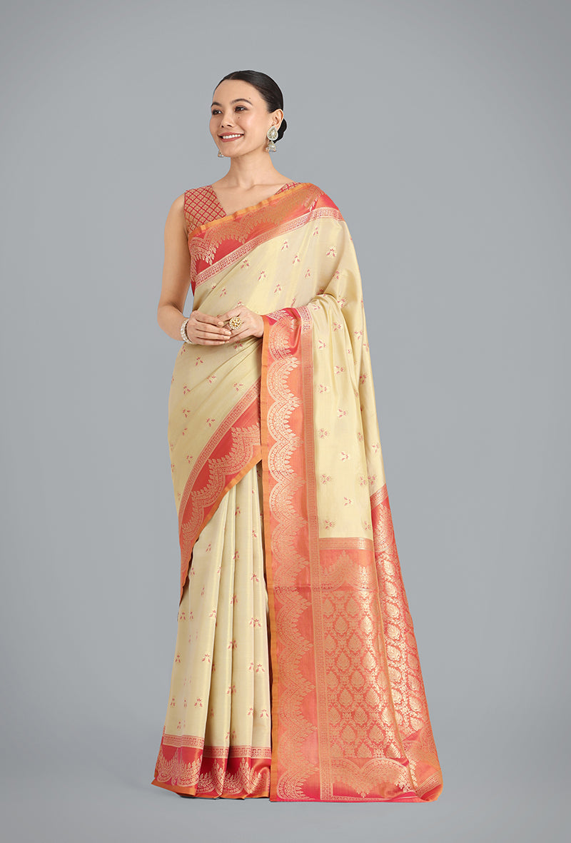 Monjolika Fashion Cream Color Weaving Banarasi Tissue Silk Classic Saree - Distacart