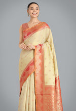 Thumbnail for Monjolika Fashion Cream Color Weaving Banarasi Tissue Silk Classic Saree - Distacart