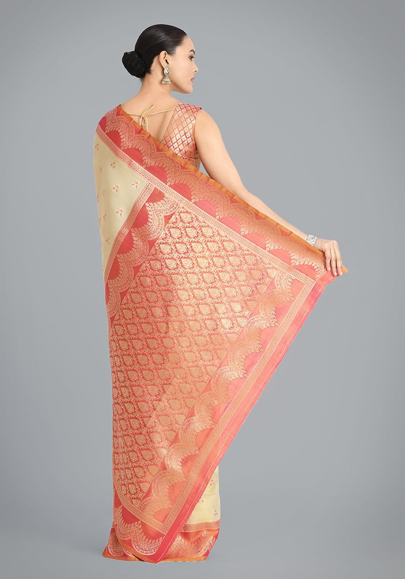 Monjolika Fashion Cream Color Weaving Banarasi Tissue Silk Classic Saree - Distacart
