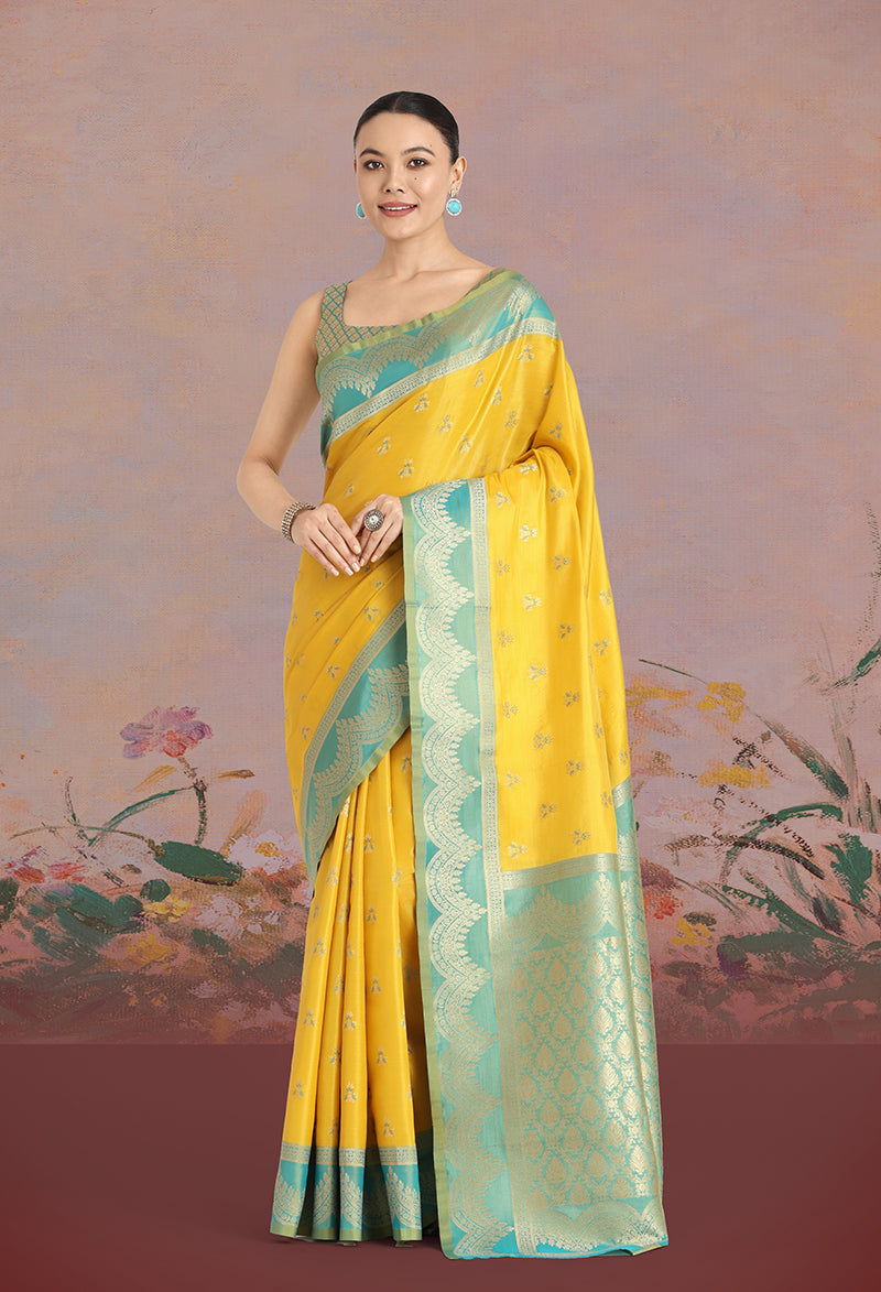 Monjolika Fashion Yellow Color Weaving Banarasi Tissue Silk Classic Saree - Distacart