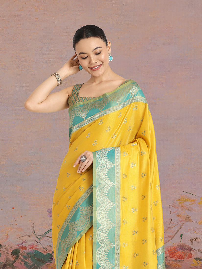 Monjolika Fashion Yellow Color Weaving Banarasi Tissue Silk Classic Saree - Distacart