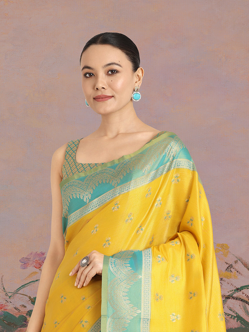 Monjolika Fashion Yellow Color Weaving Banarasi Tissue Silk Classic Saree - Distacart