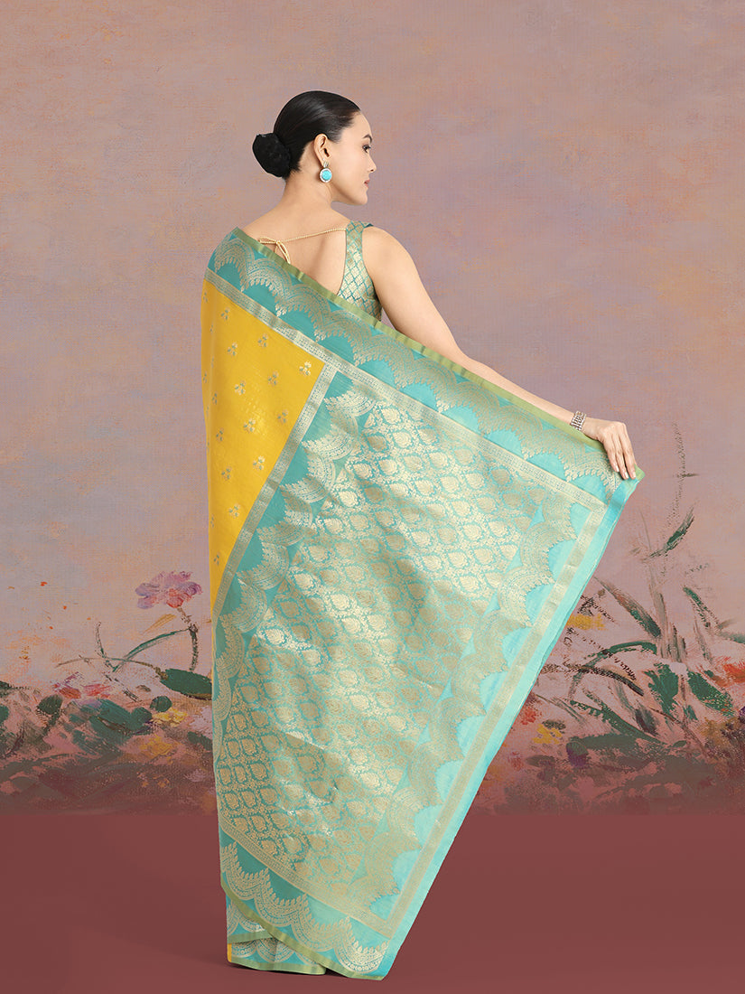 Monjolika Fashion Yellow Color Weaving Banarasi Tissue Silk Classic Saree - Distacart