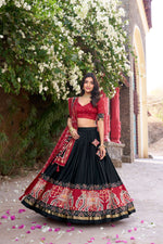 Thumbnail for Lorenvalley Fashion Black Tussar Silk Patola Printed With Foil Work Lehenga Choli with Dupatta