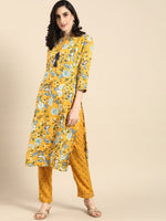 Thumbnail for All About You Women Mustard Yellow & White Floral Printed Kurta with Trousers - Distacart