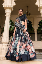 Thumbnail for Lorenvalley Black Tussar Silk Floral Print with Lace Touch Up Lehenga Choli - Distacart