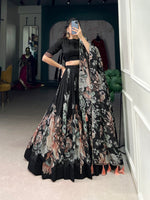 Thumbnail for Lorenvalley Black Tussar Silk Floral Print with Lace Touch Up Lehenga Choli - Distacart