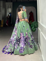 Thumbnail for Lorenvalley Pista Tussar Silk Floral Print with Lace Touch Up Lehenga Choli - Distacart