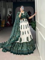 Thumbnail for Lorenvalley Green Artistry in Tussar Silk with Bandhej Print Lehenga Choli - Distacart