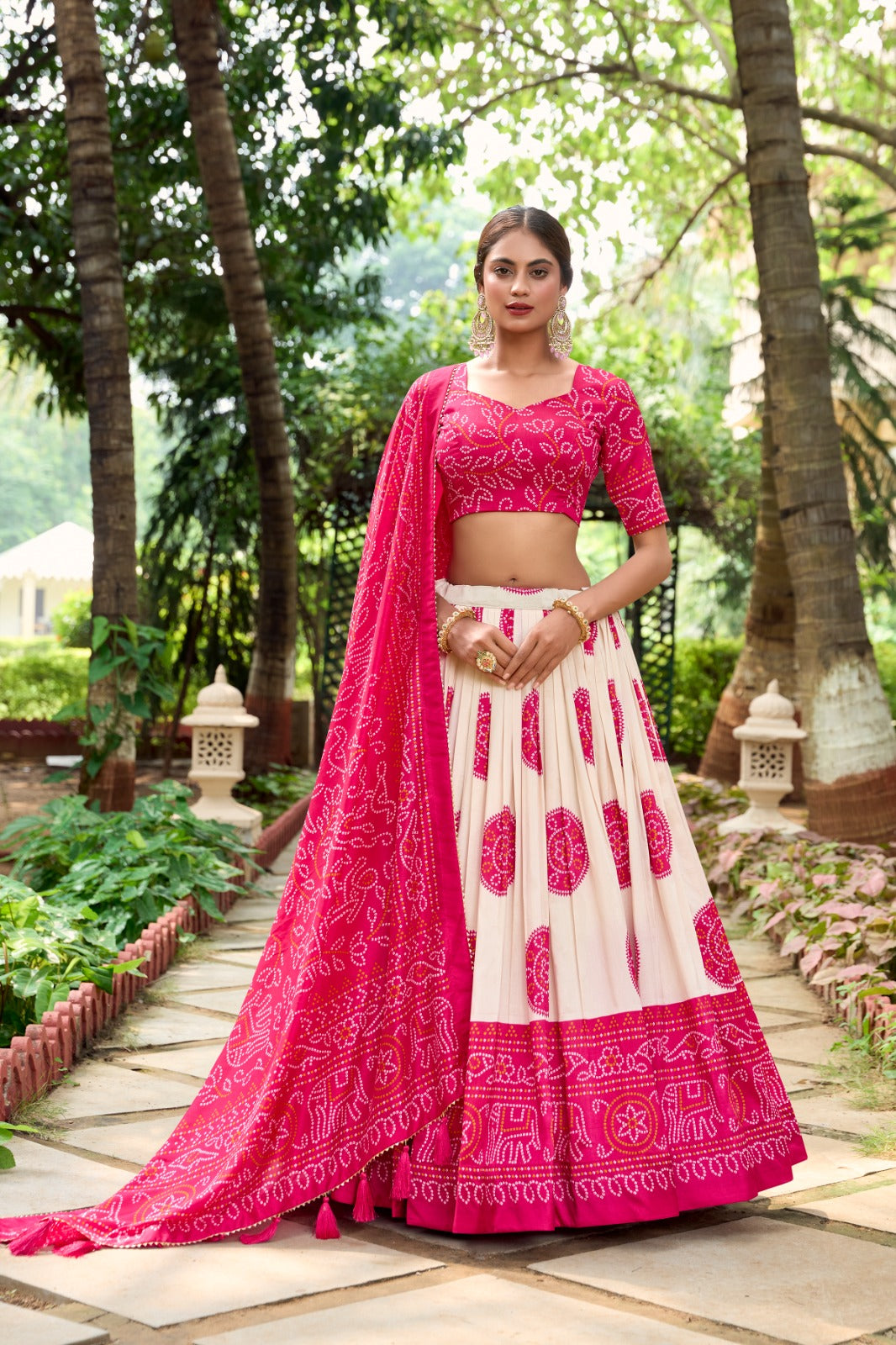 Lorenvalley Pink Artistry in Tussar Silk with Bandhej Print Lehenga Choli - Distacart