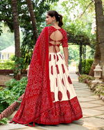 Thumbnail for Lorenvalley Red Artistry in Tussar Silk with Bandhej Print Lehenga Choli - Distacart