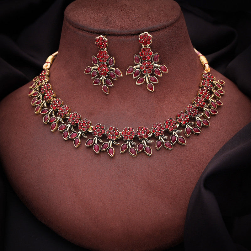 Tehzeeb Creations Gold Polish Pack of 1 Gold-Polished Choker Necklace Set With Earring For Women & Girls - Distacart