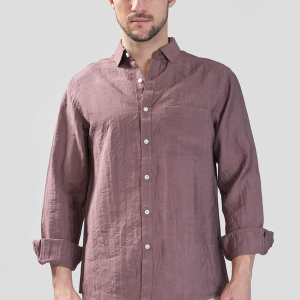 Xkind Brown Crush Wrinkled Look Regular Fit Shirt