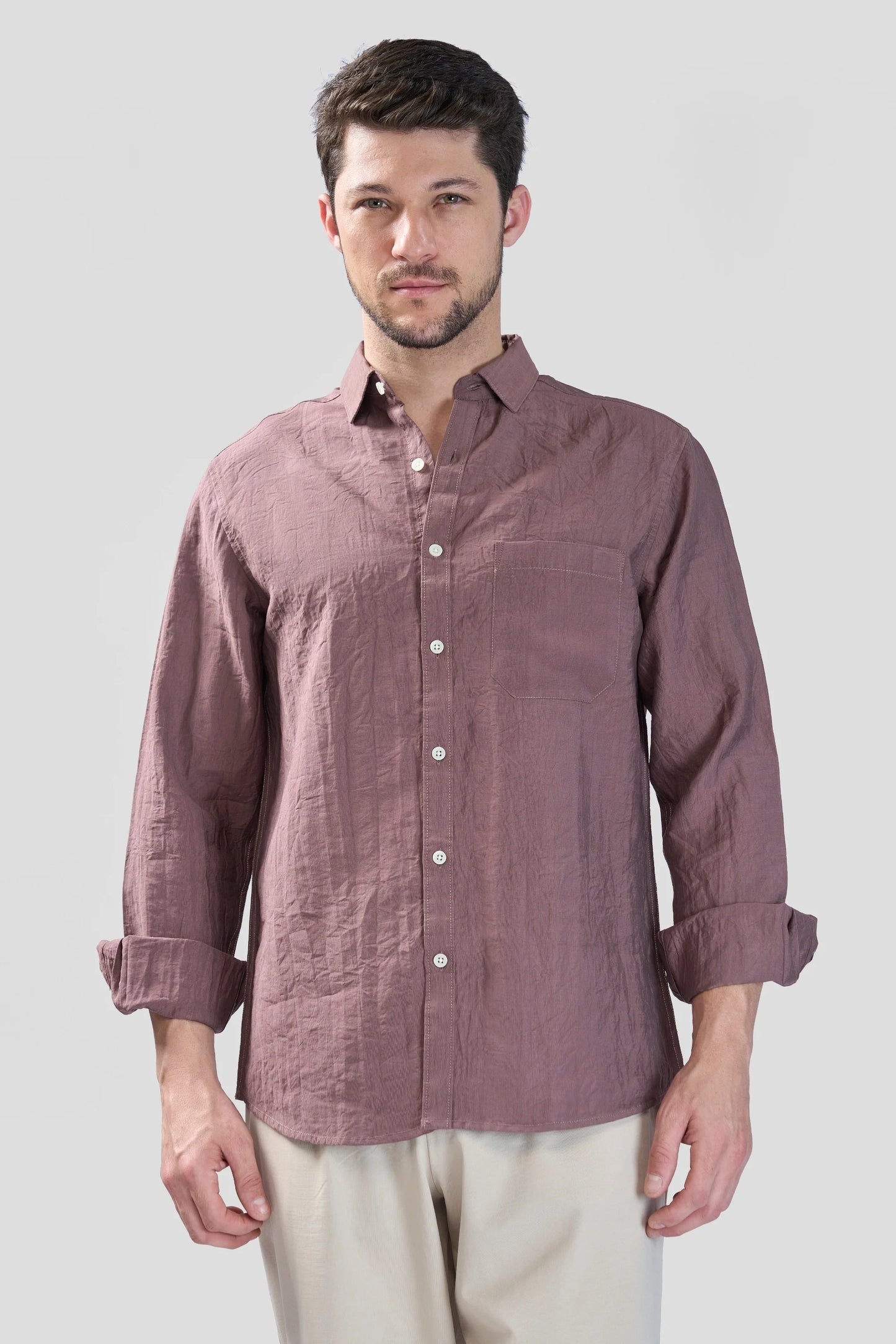 Xkind Brown Crush Wrinkled Look Regular Fit Shirt - Distacart