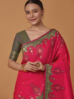 Thumbnail for Monjolika Fashion Pink Banarasi Silk Blend SareeWith Zari Woven Rich Brocade Design - Distacart