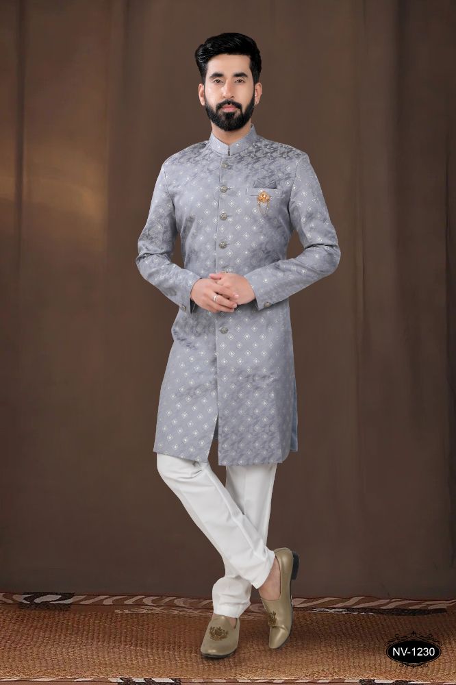 Joban Fashion Men's Grey Woven Jacquard Kurta with Pyjama - Distacart