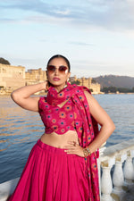 Thumbnail for Lorenvalley Pink Tussar Silk Floral Print With Foil Work Lehenga Choli - Distacart