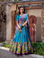 Thumbnail for Lorenvalley Firozi Tussar Silk Kalamkari With Foil Work Lehenga Choli - Distacart