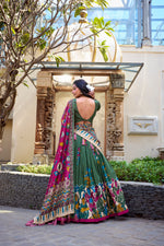 Thumbnail for Lorenvalley Mehendi Tussar Silk Kalamkari With Foil Work Lehenga Choli - Distacart