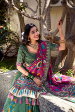 Thumbnail for Lorenvalley Mehendi Tussar Silk Kalamkari With Foil Work Lehenga Choli - Distacart
