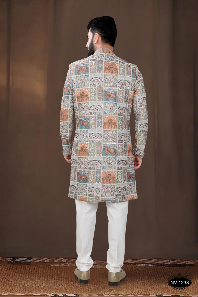 Joban Fashion Men's Base Blue(Multi Colours) Georgette Kurta with Pyjama - Distacart