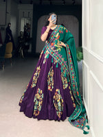 Thumbnail for Lorenvalley Purple Tussar Silk Printed And Foil Work With Lace Touch Up Lehenga Choli with Dupatta