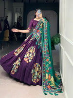 Thumbnail for Lorenvalley Purple Tussar Silk Printed And Foil Work With Lace Touch Up Lehenga Choli with Dupatta