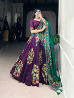 Thumbnail for Lorenvalley Purple Tussar Silk Printed And Foil Work With Lace Touch Up Lehenga Choli with Dupatta