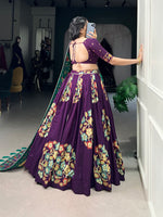 Thumbnail for Lorenvalley Purple Tussar Silk Printed And Foil Work With Lace Touch Up Lehenga Choli with Dupatta