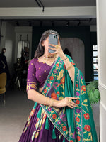 Thumbnail for Lorenvalley Purple Tussar Silk Printed And Foil Work With Lace Touch Up Lehenga Choli with Dupatta