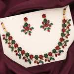 Thumbnail for Tehzeeb Creations Green And Maroon Pack of 1 Gold-Polished Choker Necklace Set With Earring For Women & Girls - Distacart