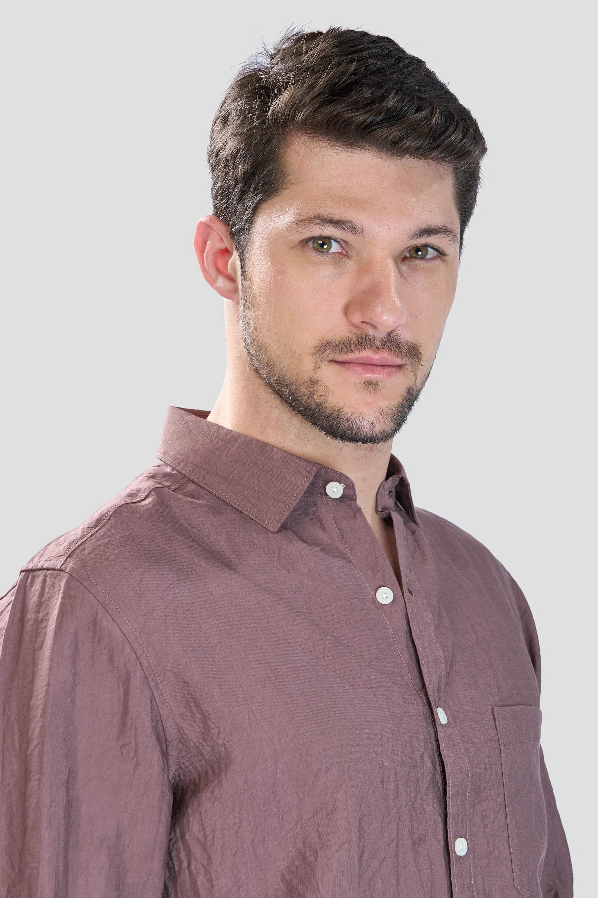 Xkind Brown Crush Wrinkled Look Regular Fit Shirt
