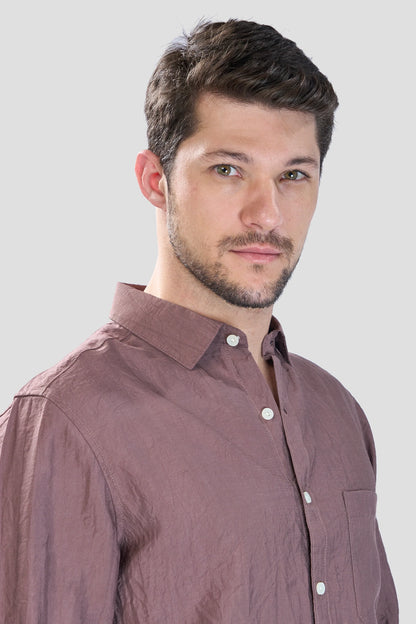 Xkind Brown Crush Wrinkled Look Regular Fit Shirt - Distacart