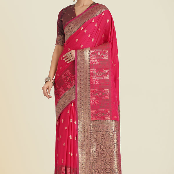 Monjolika Fashion Pink Color Banarasi Soft Silk Trendy Saree - Distacart