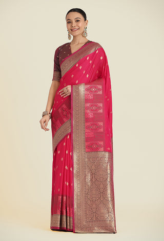 Monjolika Fashion Pink Color Banarasi Soft Silk Trendy Saree - Distacart
