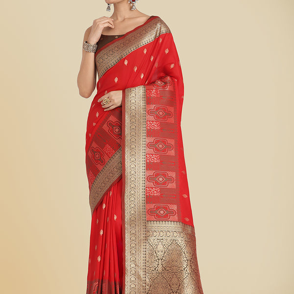 Monjolika Fashion Red Color Banarasi Soft Silk Trendy Saree - Distacart