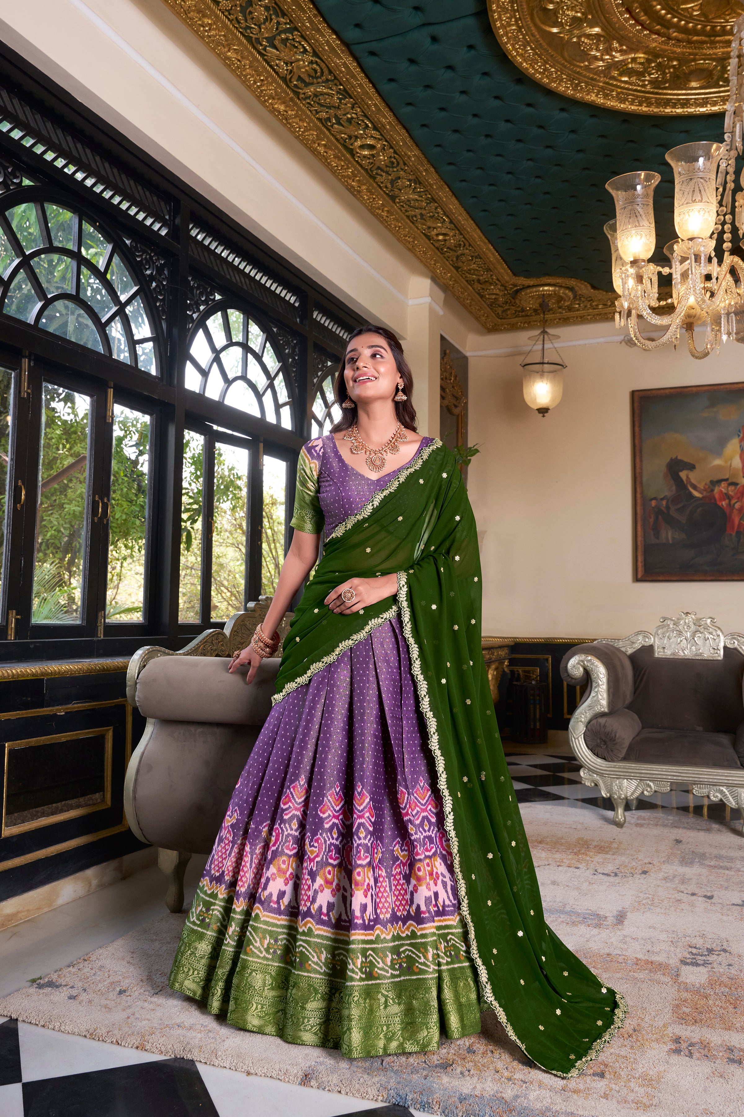 Lorenvalley Purple Kanchipuram Printed With Zari Weaving Work Lehenga Choli with Dupatta - Distacart