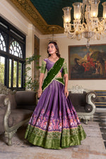 Thumbnail for Lorenvalley Purple Kanchipuram Printed With Zari Weaving Work Lehenga Choli with Dupatta