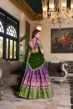 Thumbnail for Lorenvalley Purple Kanchipuram Printed With Zari Weaving Work Lehenga Choli with Dupatta