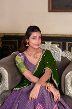 Thumbnail for Lorenvalley Purple Kanchipuram Printed With Zari Weaving Work Lehenga Choli with Dupatta