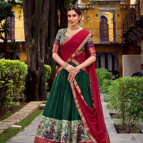 Lorenvalley Fashion Green Aastha Silk Printed with Zari Weaving Work Lehenga Choli with Dupatta