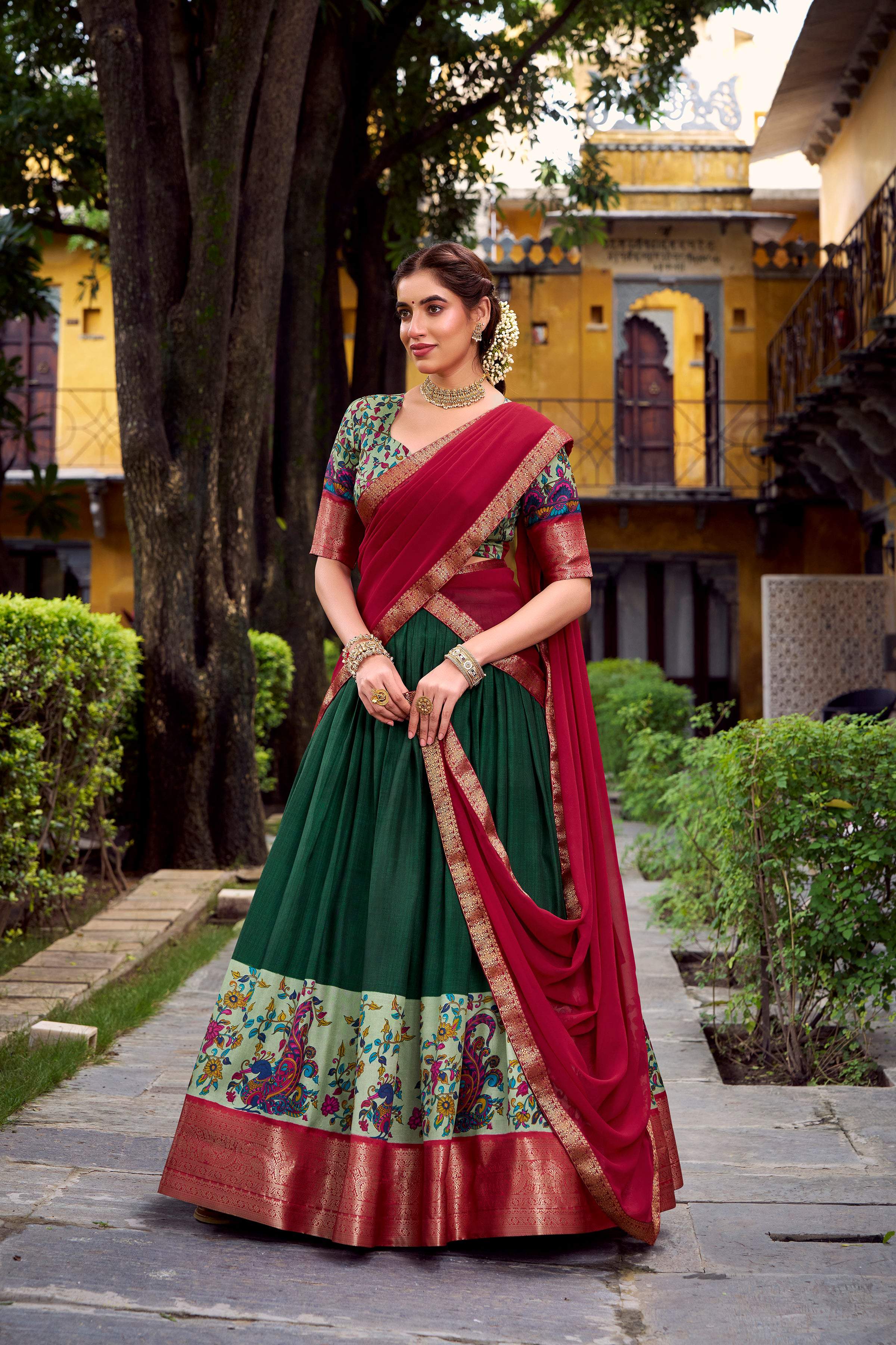 Lorenvalley Fashion Green Aastha Silk Printed with Zari Weaving Work Lehenga Choli with Dupatta